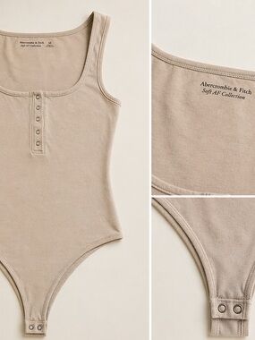 Abercrombie & Fitch Beige Ribbed Henley Bodysuit
